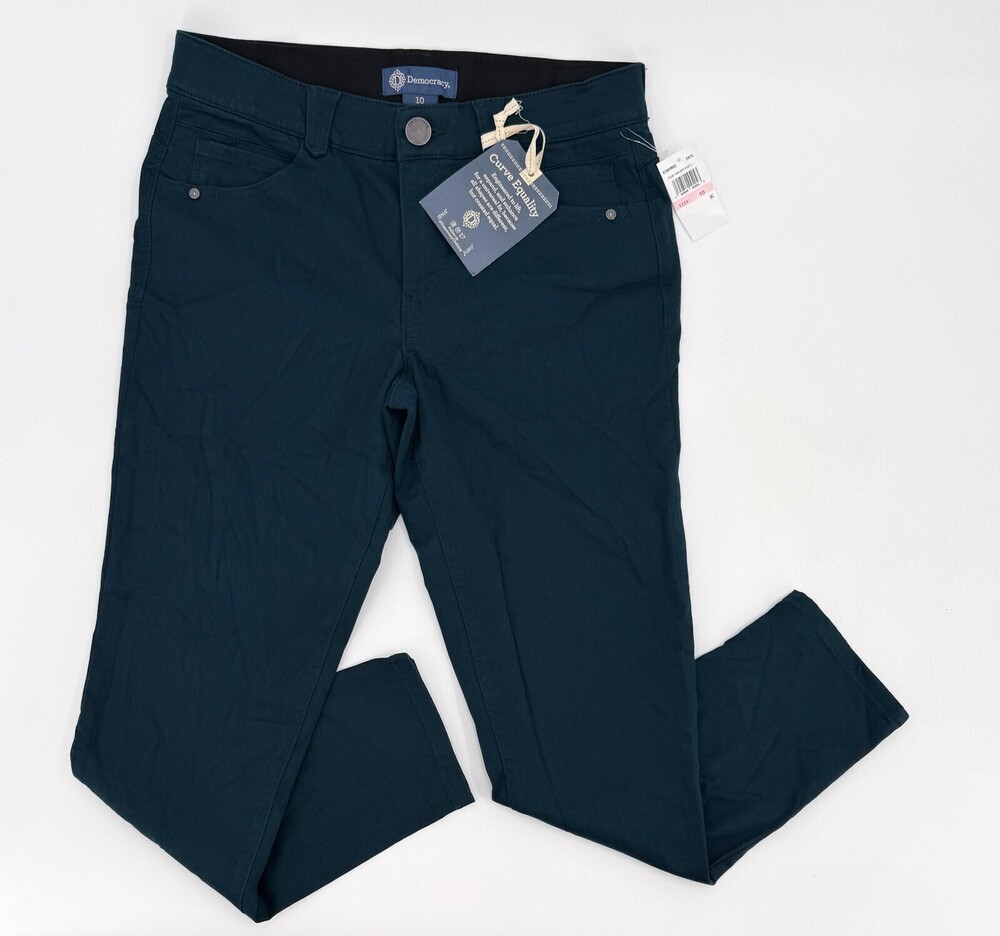 Democracy Pants Womens 10 Dark Teal Ab Solution Curve Equality Stretch Casual